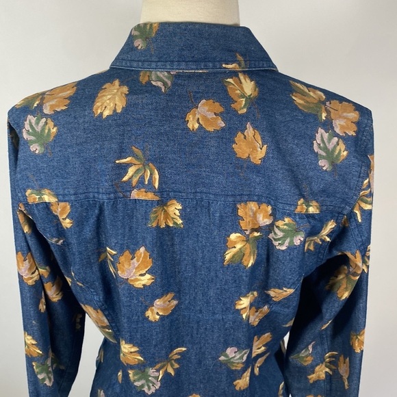 Liz Claiborne Villager Sport Lightweight Jacket Denim with Fall Leaves M #197 - Picture 11 of 15